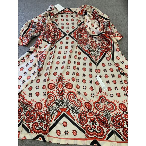 Zara Women's XS White Red Black Patterned Long Sleeve Dress - Picture 11 of 14